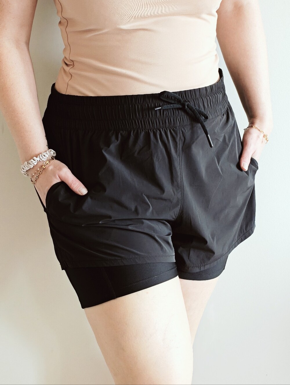 Spyder Black Double Layer 2-in-1 Running Shorts with Inner Bike Liner | Size L